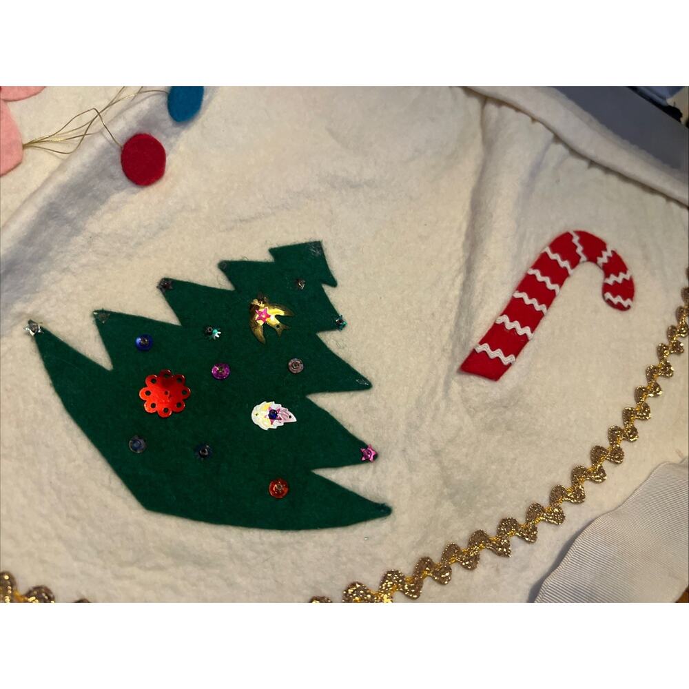 Vintage Snowman Felt Christmas Apron Cut Out Figures Sequins - Picture 3 of 3